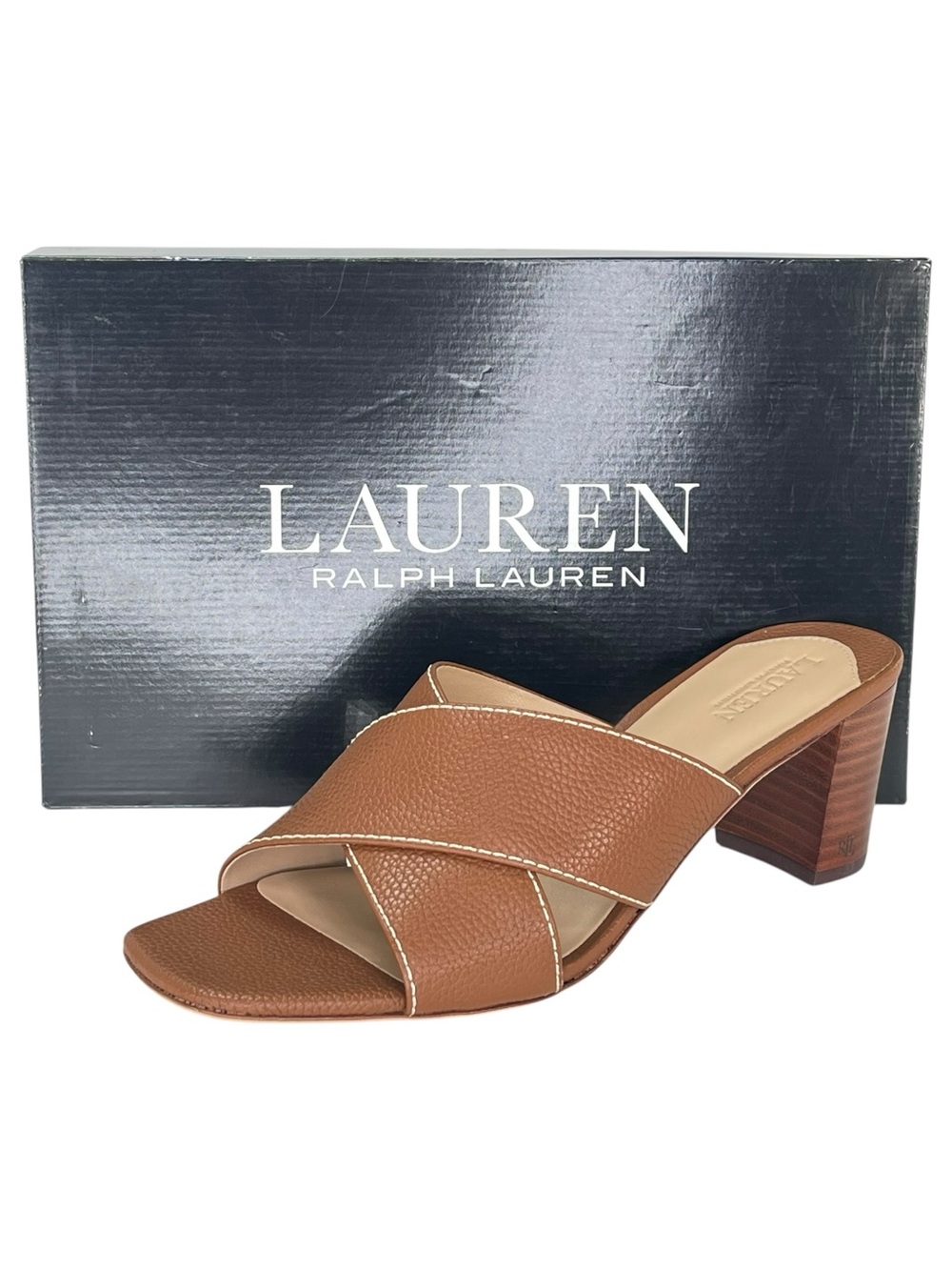 Lauren Ralph Lauren Freddi Brown Leather Heeled Womens Sandals Size 8M - Picture 13 of 13